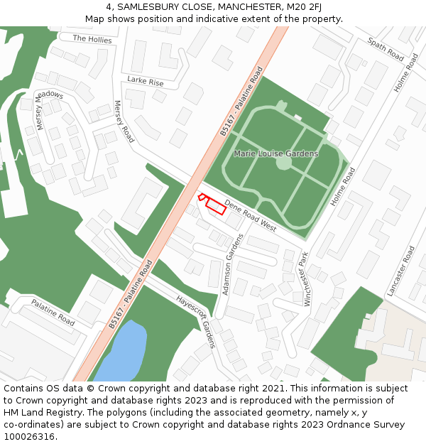 4, SAMLESBURY CLOSE, MANCHESTER, M20 2FJ: Location map and indicative extent of plot