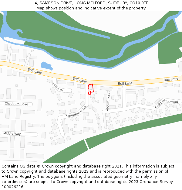 4, SAMPSON DRIVE, LONG MELFORD, SUDBURY, CO10 9TF: Location map and indicative extent of plot