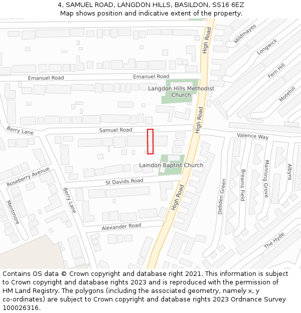 4, SAMUEL ROAD, LANGDON HILLS, BASILDON, SS16 6EZ: Location map and indicative extent of plot