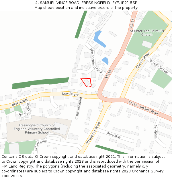 4, SAMUEL VINCE ROAD, FRESSINGFIELD, EYE, IP21 5SP: Location map and indicative extent of plot