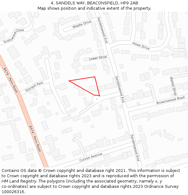 4, SANDELS WAY, BEACONSFIELD, HP9 2AB: Location map and indicative extent of plot