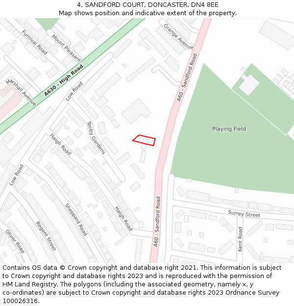 4, SANDFORD COURT, DONCASTER, DN4 8EE: Location map and indicative extent of plot