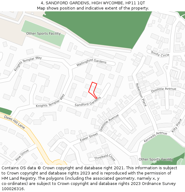 4, SANDFORD GARDENS, HIGH WYCOMBE, HP11 1QT: Location map and indicative extent of plot