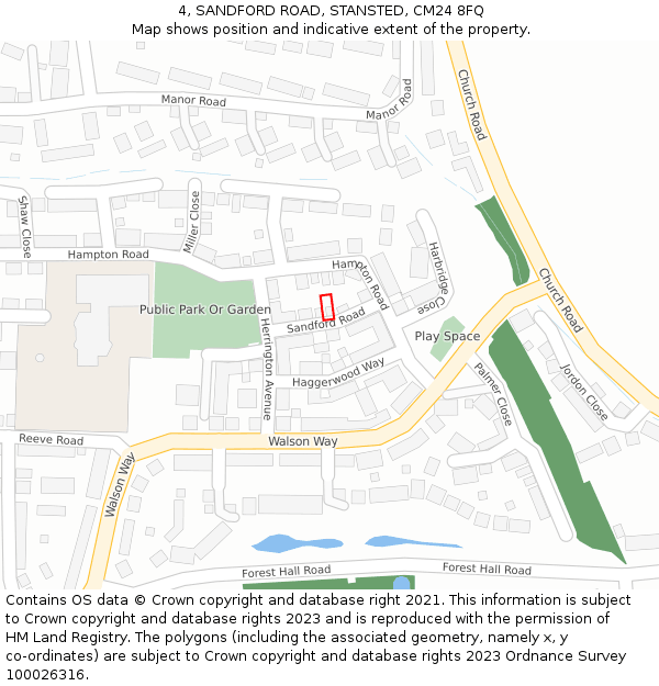 4, SANDFORD ROAD, STANSTED, CM24 8FQ: Location map and indicative extent of plot