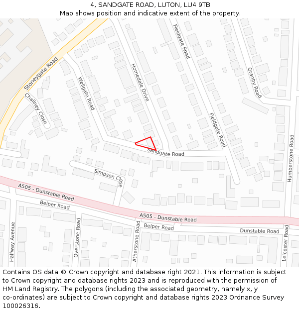 4, SANDGATE ROAD, LUTON, LU4 9TB: Location map and indicative extent of plot