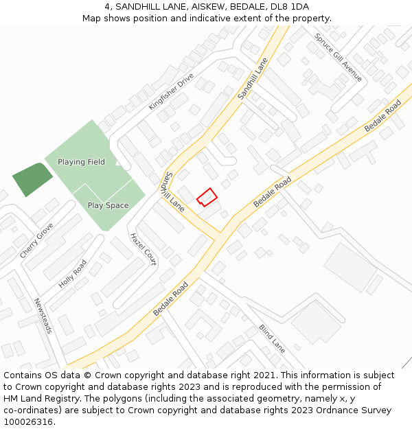 4, SANDHILL LANE, AISKEW, BEDALE, DL8 1DA: Location map and indicative extent of plot