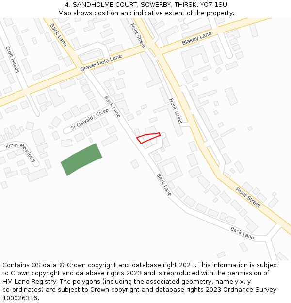 4, SANDHOLME COURT, SOWERBY, THIRSK, YO7 1SU: Location map and indicative extent of plot