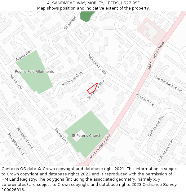 4, SANDMEAD WAY, MORLEY, LEEDS, LS27 9SF: Location map and indicative extent of plot