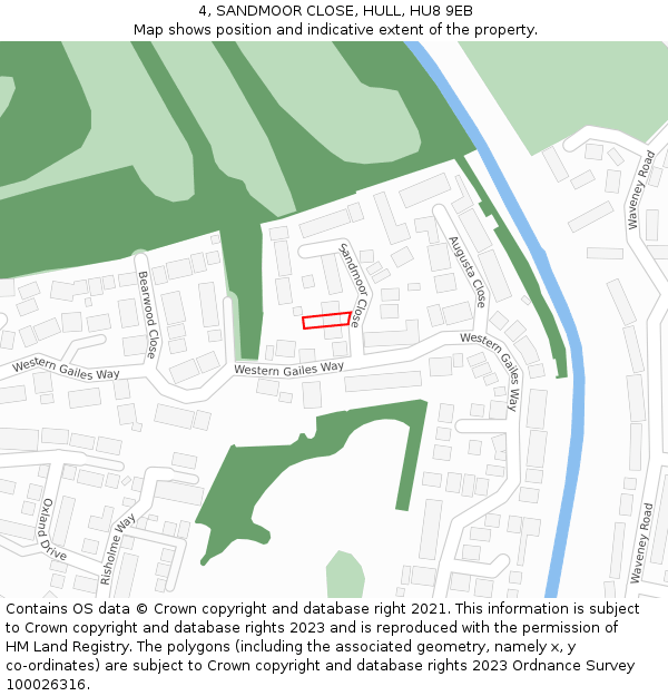 4, SANDMOOR CLOSE, HULL, HU8 9EB: Location map and indicative extent of plot