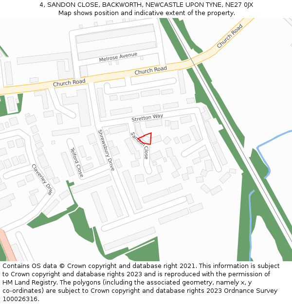 4, SANDON CLOSE, BACKWORTH, NEWCASTLE UPON TYNE, NE27 0JX: Location map and indicative extent of plot