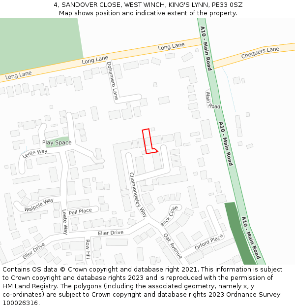 4, SANDOVER CLOSE, WEST WINCH, KING'S LYNN, PE33 0SZ: Location map and indicative extent of plot