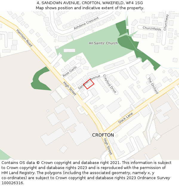 4, SANDOWN AVENUE, CROFTON, WAKEFIELD, WF4 1SG: Location map and indicative extent of plot