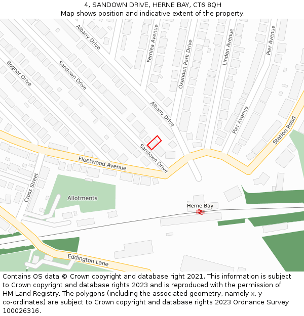 4, SANDOWN DRIVE, HERNE BAY, CT6 8QH: Location map and indicative extent of plot