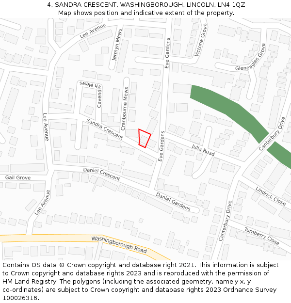 4, SANDRA CRESCENT, WASHINGBOROUGH, LINCOLN, LN4 1QZ: Location map and indicative extent of plot