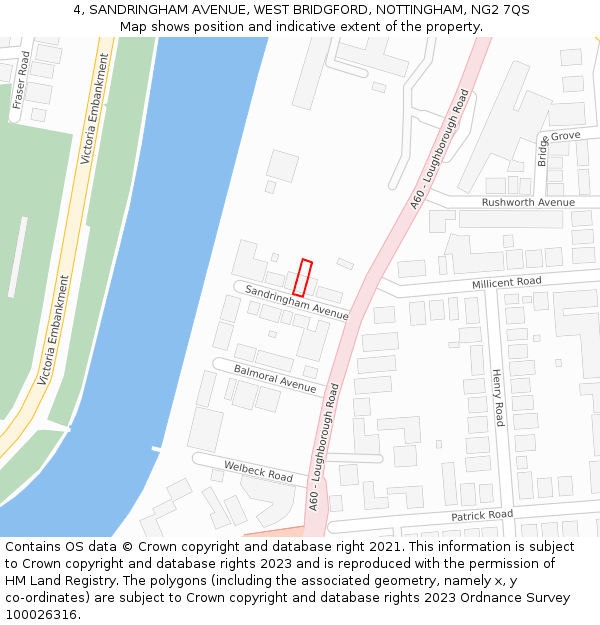 4, SANDRINGHAM AVENUE, WEST BRIDGFORD, NOTTINGHAM, NG2 7QS: Location map and indicative extent of plot