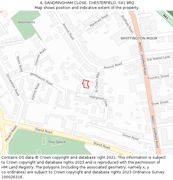 4, SANDRINGHAM CLOSE, CHESTERFIELD, S41 8RQ: Location map and indicative extent of plot