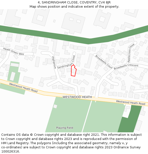 4, SANDRINGHAM CLOSE, COVENTRY, CV4 8JR: Location map and indicative extent of plot