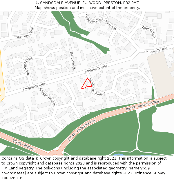 4, SANDSDALE AVENUE, FULWOOD, PRESTON, PR2 9AZ: Location map and indicative extent of plot