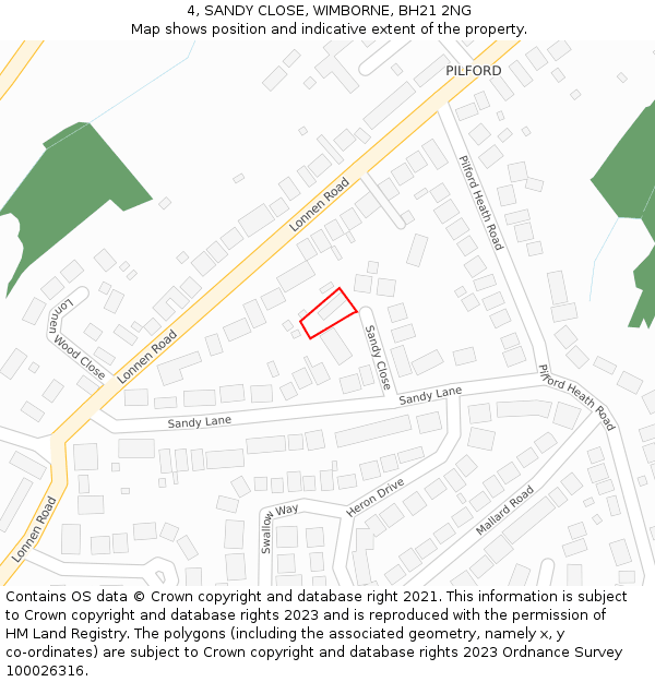 4, SANDY CLOSE, WIMBORNE, BH21 2NG: Location map and indicative extent of plot