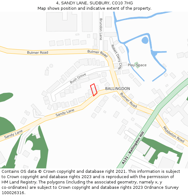 4, SANDY LANE, SUDBURY, CO10 7HG: Location map and indicative extent of plot