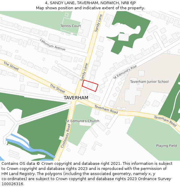 4, SANDY LANE, TAVERHAM, NORWICH, NR8 6JP: Location map and indicative extent of plot