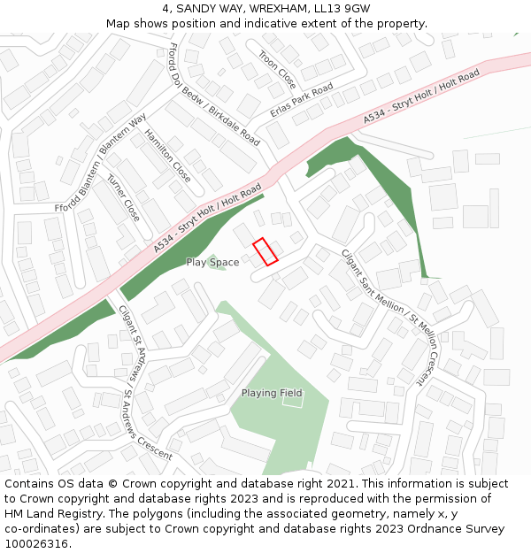 4, SANDY WAY, WREXHAM, LL13 9GW: Location map and indicative extent of plot