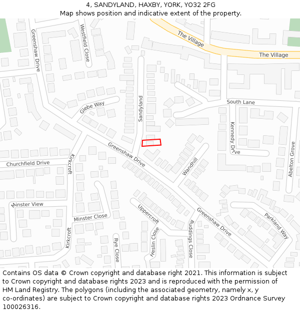4, SANDYLAND, HAXBY, YORK, YO32 2FG: Location map and indicative extent of plot