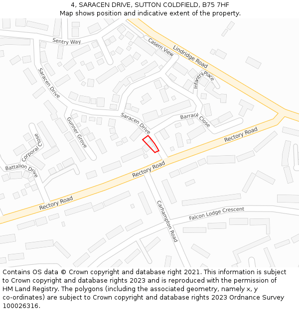 4, SARACEN DRIVE, SUTTON COLDFIELD, B75 7HF: Location map and indicative extent of plot