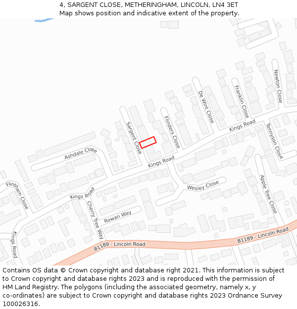 4, SARGENT CLOSE, METHERINGHAM, LINCOLN, LN4 3ET: Location map and indicative extent of plot