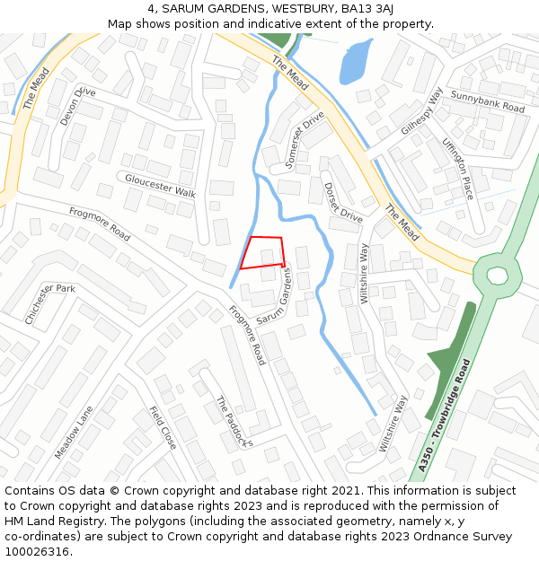 4, SARUM GARDENS, WESTBURY, BA13 3AJ: Location map and indicative extent of plot