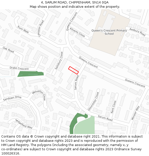 4, SARUM ROAD, CHIPPENHAM, SN14 0QA: Location map and indicative extent of plot