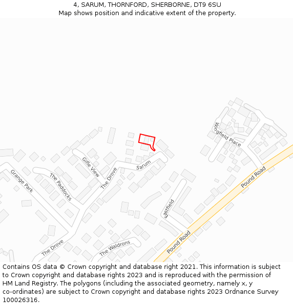 4, SARUM, THORNFORD, SHERBORNE, DT9 6SU: Location map and indicative extent of plot