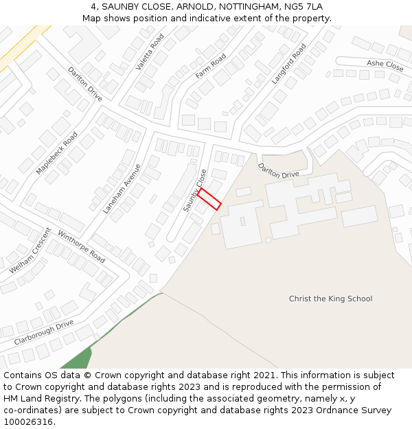 4, SAUNBY CLOSE, ARNOLD, NOTTINGHAM, NG5 7LA: Location map and indicative extent of plot