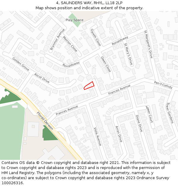 4, SAUNDERS WAY, RHYL, LL18 2LP: Location map and indicative extent of plot