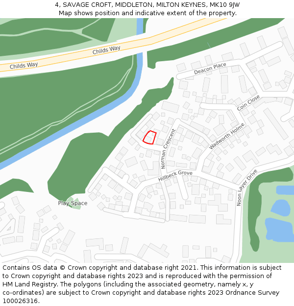 4, SAVAGE CROFT, MIDDLETON, MILTON KEYNES, MK10 9JW: Location map and indicative extent of plot