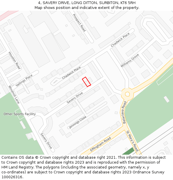 4, SAVERY DRIVE, LONG DITTON, SURBITON, KT6 5RH: Location map and indicative extent of plot