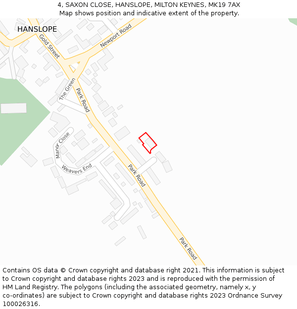 4, SAXON CLOSE, HANSLOPE, MILTON KEYNES, MK19 7AX: Location map and indicative extent of plot