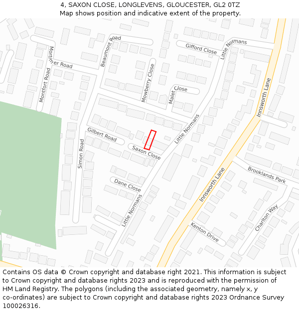 4, SAXON CLOSE, LONGLEVENS, GLOUCESTER, GL2 0TZ: Location map and indicative extent of plot