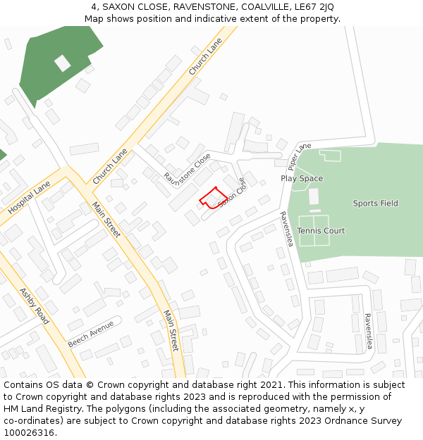 4, SAXON CLOSE, RAVENSTONE, COALVILLE, LE67 2JQ: Location map and indicative extent of plot