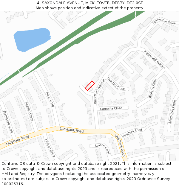 4, SAXONDALE AVENUE, MICKLEOVER, DERBY, DE3 0SF: Location map and indicative extent of plot