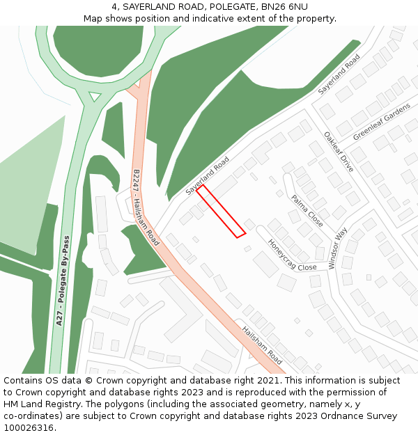 4, SAYERLAND ROAD, POLEGATE, BN26 6NU: Location map and indicative extent of plot