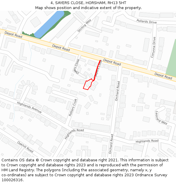 4, SAYERS CLOSE, HORSHAM, RH13 5HT: Location map and indicative extent of plot