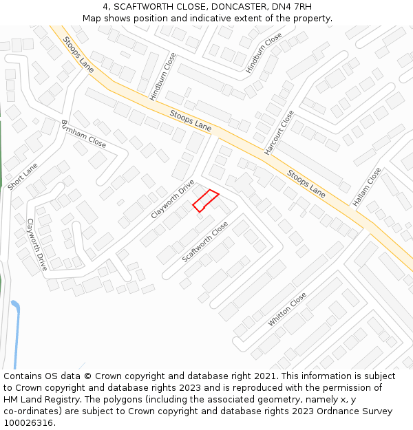 4, SCAFTWORTH CLOSE, DONCASTER, DN4 7RH: Location map and indicative extent of plot
