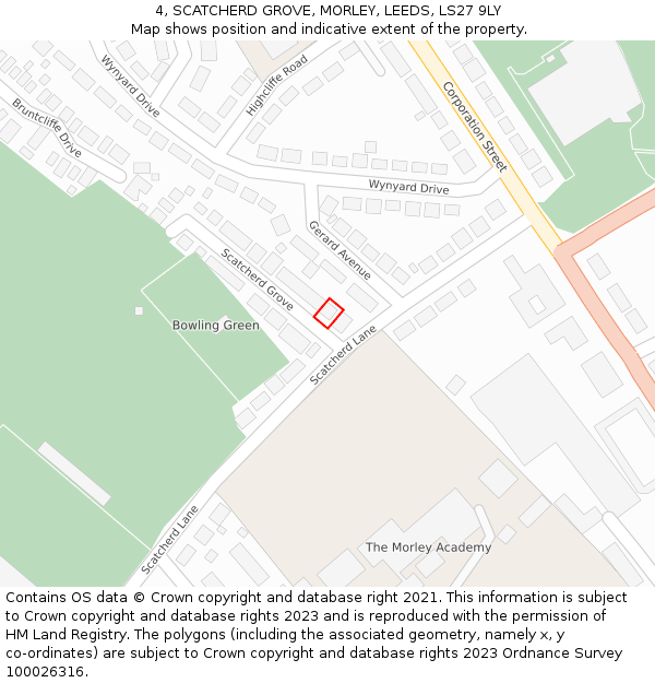 4, SCATCHERD GROVE, MORLEY, LEEDS, LS27 9LY: Location map and indicative extent of plot