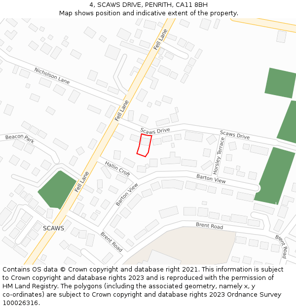 4, SCAWS DRIVE, PENRITH, CA11 8BH: Location map and indicative extent of plot