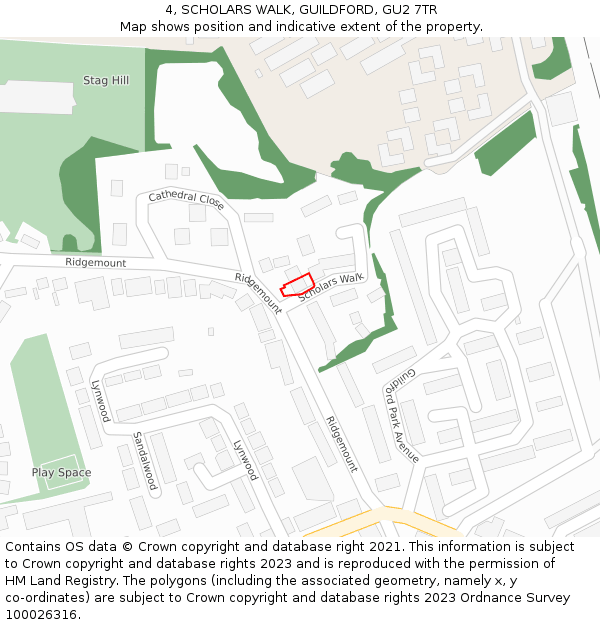 4, SCHOLARS WALK, GUILDFORD, GU2 7TR: Location map and indicative extent of plot