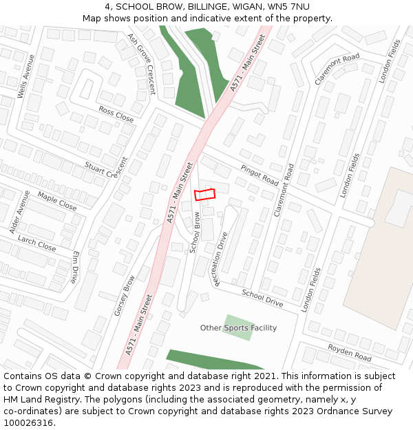 4, SCHOOL BROW, BILLINGE, WIGAN, WN5 7NU: Location map and indicative extent of plot