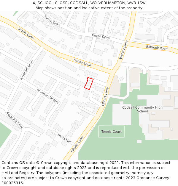 4, SCHOOL CLOSE, CODSALL, WOLVERHAMPTON, WV8 1SW: Location map and indicative extent of plot