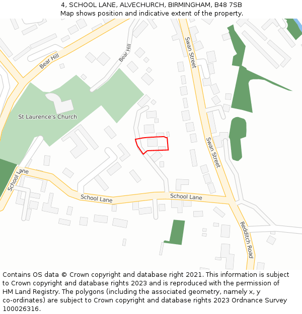 4, SCHOOL LANE, ALVECHURCH, BIRMINGHAM, B48 7SB: Location map and indicative extent of plot