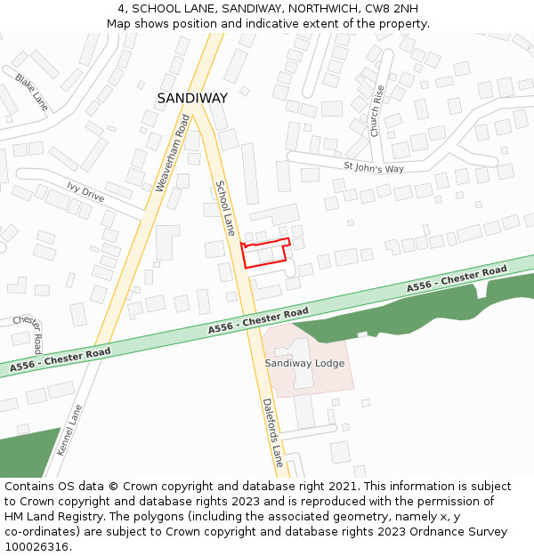 4, SCHOOL LANE, SANDIWAY, NORTHWICH, CW8 2NH: Location map and indicative extent of plot
